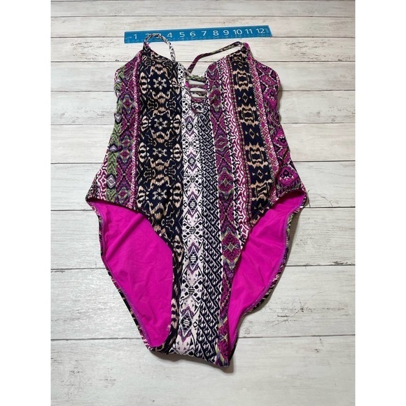 lucky Brand Boho Chic Printed One-Piece Swimsuit bathingsuit S grandma core slim - Picture 3 of 9